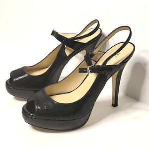 INC International Concepts Black Snake Skin Print Patent Leather Stiletto sz 9.5